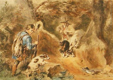 動物 Painting - 狩猟犬と野ウサギ